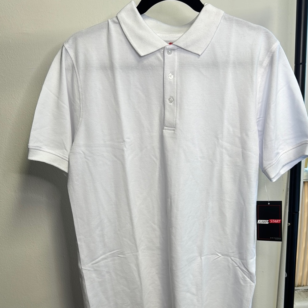 White Polo Shirt with Ribbed Cuffs and Piqué Knit